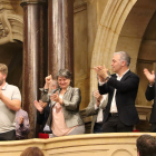 Alcaldes del Lluçanès después de la votación en el pleno del Parlament.