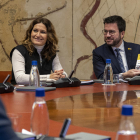 El president Pere Aragonès posant dijous amb els pressupostos.