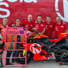 La pilot lleidatana, al costat de la moto i l’equip, mostra la seua pissarra amb la primera posició.