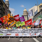 La capçalera de la manifestació ahir a Barcelona.