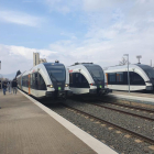 Els tres trens del trajecte de la línia de Lleida a la Pobla.