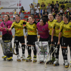 Les jugadores del Vila-sana, en el partit d’anada a la pista del Palau de Plegamans.