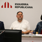 Pere Aragonès, Oriol Junqueras i Marta Vilalta durant l’executiva nacional d’ERC al novembre.