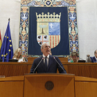 El candidato del PP a la Presidencia de Aragón, Jorge Azcón, ayer durante su discurso de investidura.