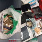 Objetos y material intervenidos a los cinco detenidos en Miralcamp. 