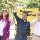 Teresa Jordà, Pere Aragonès y Joan Queralt, ayer en un mitin