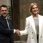 El president de la Generalitat, Pere Aragonès, ayer junto a la líder de los ‘comuns’, Jéssica Albiach.