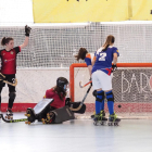 Eva Pastor, de l’Alpicat, celebrant un dels gols del partit d’ahir disputat a Mataró.