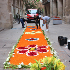 Una de les 17 catifes que van omplir de color i flors ahir l’Eix Comercial de Lleida.