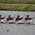 Els campions del món de K4, durant la jornada d’ahir.