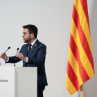 El President, Pere Aragonès, ayer durante su discurso en el 90 aniversario de la Comissió Jurídica.