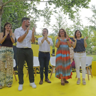 Marta Vilalta, Gabriel Rufián, Pere Aragonès, Inés Granollers i Sara Bailac, ahir als Camps Elisis.