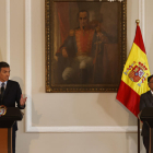 Pedro Sánchez durante una declaración en su visita a Colombia.