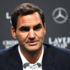 El suizo Roger Federer durante su rueda de prensa en Londres, este miércoles, con motivo de su presencia en la Laver Cup, que será su último torneo.