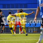 Chuli celebra el primer dels dos gols del Lleida.