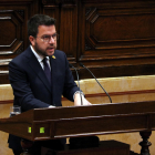 El presidente de la Generalitat, Pere Aragonès, en un momento del último pleno en el Parlament.