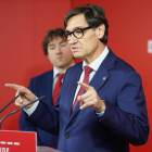 El primer secretario del PSC, Salvador Illa, ayer durante una rueda de prensa en Bilbao.