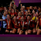 La selección española femenina de fútbol celebra su campeonato del mundo.
