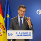 El líder del PP, Alberto Núñez Feijóo, ahir a la seu del partit a Madrid.