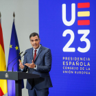 Pedro Sánchez ahir en un acte a Madrid.