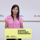 La secretaria adjunta y portavoz de ERC, Marta Vilalta, ayer en rueda de prensa.