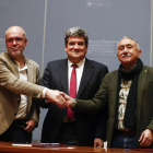 Sordo, Escrivá i Álvarez, després de la firma de l’acord per a la reforma de les pensions.