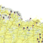 Mapa de cobertura en el Pirineo, en blanco las zonas sin señal.