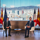 Los presidentes Pedro Sánchez y Emmanuel Macron, durante la reunión en el marco de la cumbre hispano-francesa en el MNAC.