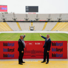 Laporta i Jaume Collboni van presentar ahir l’acord perquè el Barça jugui a l’Estadi Olímpic.