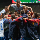 Els jugadors espanyols, celebrant la seua classificació per a la final a quatre de la Nations League.