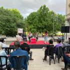 L’acte central de campanya del Comú de Lleida, ahir a la plaça Sant Francesc.