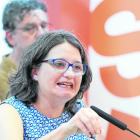 Mónica Oltra durante el discurso en el que anunció su dimisión.