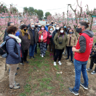 Imagen de archivo de un grupo de turistas visitando la floración de los árboles frutales en Aitona.