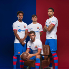 Els jugadors del Barça, amb la segona equipació.