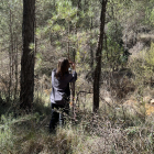 Una investigadora durant els treballs de camp sobre gestió de boscos i aportació d’aigua.