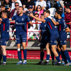 Jugadors de l’Atlètic Lleida celebren un gol la passada temporada.