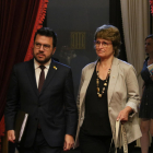La leridana Anna Simó, consellera de Educación, y el presidente de la Generalitat, Pere Aragonès.