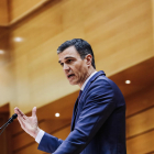 El presidente del Gobierno, Pedro Sánchez, comparece ante el Pleno del Senado este martes.