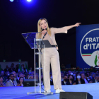 La líder de Germans d'Itàlia, Giorgia Meloni, en un míting