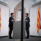 El president de la Generalitat, Pere Aragonès, durante la rueda de prensa ofrecida ayer tras en Consell Executiu.