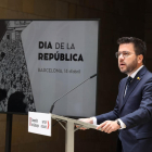 Aragonès durante su discurso ayer en la Generalitat con motivo del Día de la República.