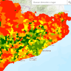 Captura de la zona de Catalunya del mapa interactivo elaborado por el INE.