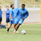 Jugadors del Lleida, ahir durant l’stage de Garòs.