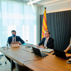 El conseller Jaume Giró, ayer durante la reunión telemática del  Consejo de Política Fiscal y Financiera .