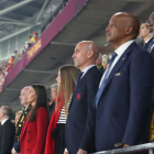 El presidente de la RFEF, Luis Rubiales, en el palco de autoridades de la final del Mundial, con la reina Letizia