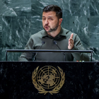 Volodímir Zelenski va intervenir ahir per primera vegada en persona en l’Assemblea General de l’ONU.