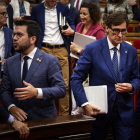 Pere Aragonès i Salvador Illa ahir en la jornada de clausura del debat de política general.