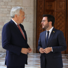 Aragonès va rebre ahir Reynders al Palau de la Generalitat.