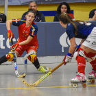 Victòria Porta, que va tornar a marcar amb la selecció, en una acció del partit d’ahir.