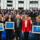 Les guardonades amb el Premi Sàkharov, amb Borrell i Metsola.